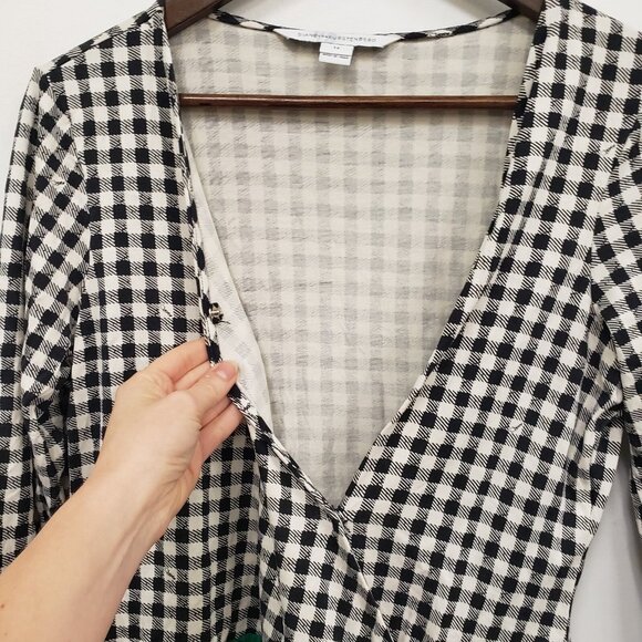 Diane Von Furstenberg Womens Silk Wrap Mini Dress Size 14 Gingham Sheer Picnic - Picture 2 of 14